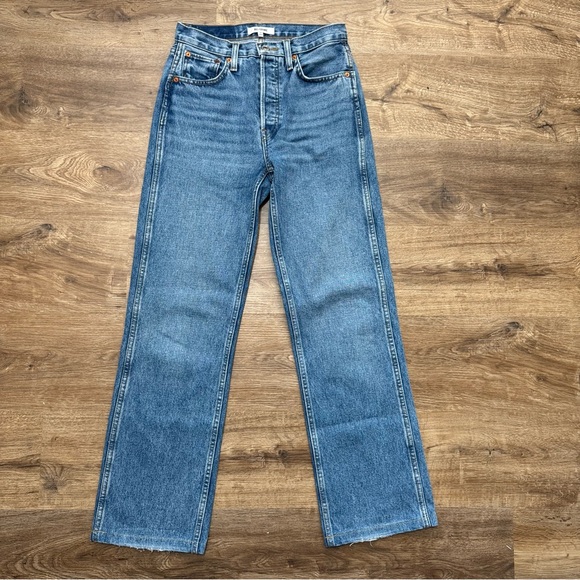Re/Done Blue 90's High Rise Loose Straight Leg Jeans Size 25 - Picture 3 of 8